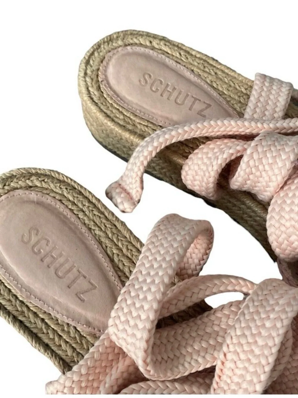 New!!!SCHUTZ Pale Pink Braided Bow Espadrille Slide